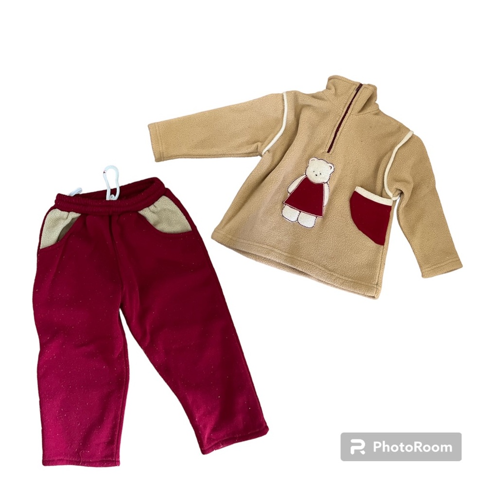 🐻LA CHRISTO: Girl’s size 2, fuzzy bear theme pullover sweatshirt & sweatpants.